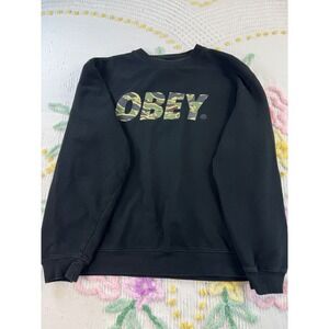 OBEY Camo Logo Black Crewneck Sweatshirt Mens Size L